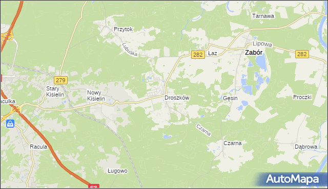 mapa Droszków gmina Zabór, Droszków gmina Zabór na mapie Targeo