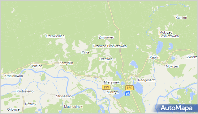 mapa Drzewce gmina Międzychód, Drzewce gmina Międzychód na mapie Targeo