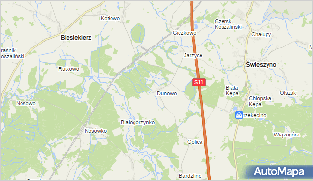 mapa Dunowo, Dunowo na mapie Targeo