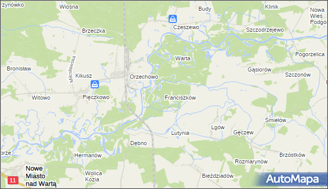 mapa Franciszków gmina Nowe Miasto nad Wartą, Franciszków gmina Nowe Miasto nad Wartą na mapie Targeo