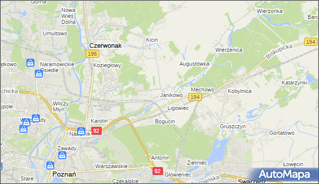 mapa Janikowo gmina Swarzędz, Janikowo gmina Swarzędz na mapie Targeo