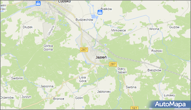 mapa Jasień powiat żarski, Jasień powiat żarski na mapie Targeo