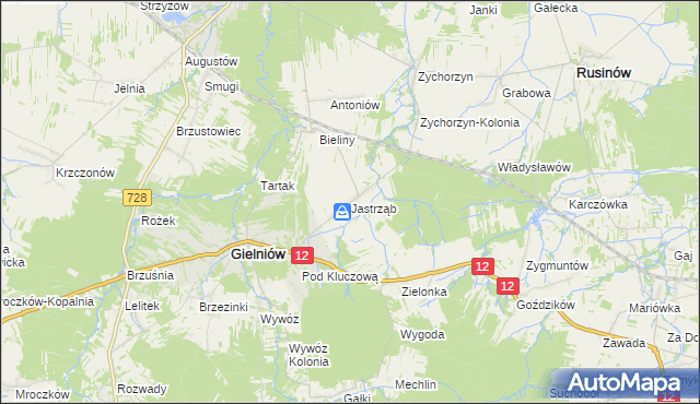 mapa Jastrząb gmina Gielniów, Jastrząb gmina Gielniów na mapie Targeo