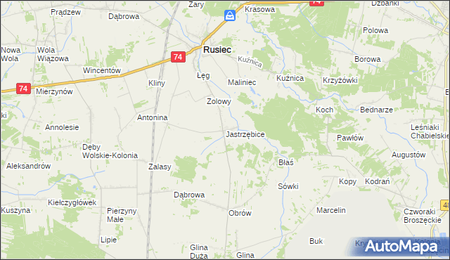 mapa Jastrzębice, Jastrzębice na mapie Targeo