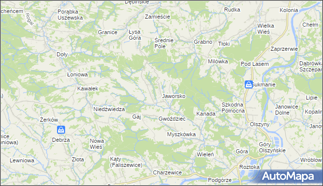 mapa Jaworsko, Jaworsko na mapie Targeo