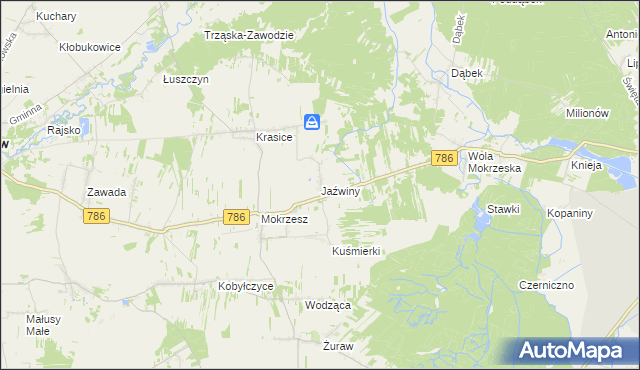 mapa Jaźwiny gmina Mstów, Jaźwiny gmina Mstów na mapie Targeo