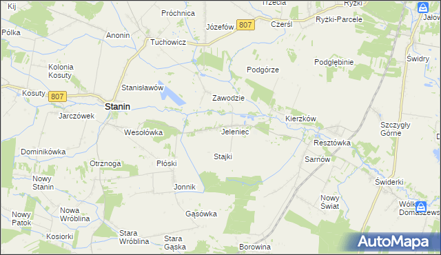 mapa Jeleniec gmina Stanin, Jeleniec gmina Stanin na mapie Targeo