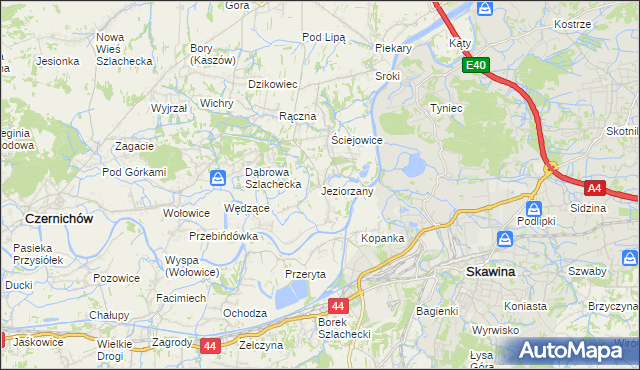 mapa Jeziorzany gmina Liszki, Jeziorzany gmina Liszki na mapie Targeo