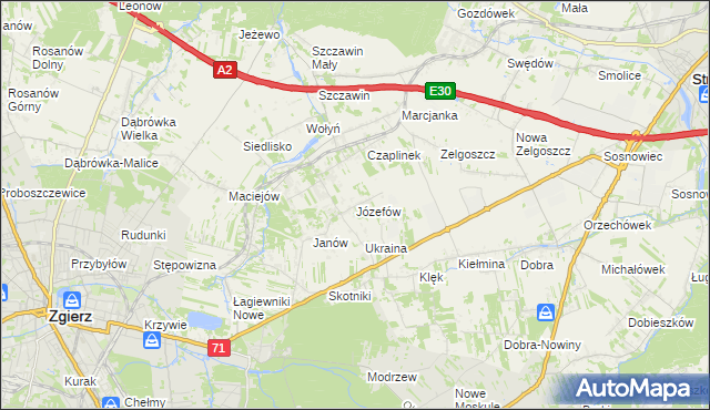 mapa Józefów gmina Zgierz, Józefów gmina Zgierz na mapie Targeo