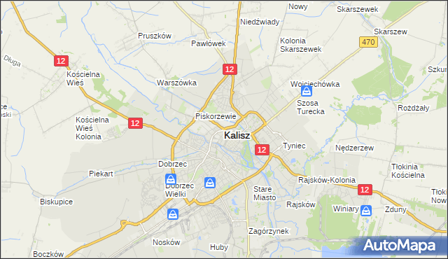 mapa Kalisza, Kalisz na mapie Targeo