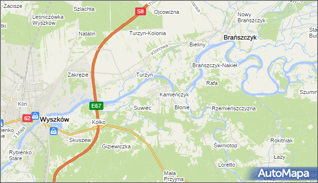 mapa Kamieńczyk gmina Wyszków, Kamieńczyk gmina Wyszków na mapie Targeo