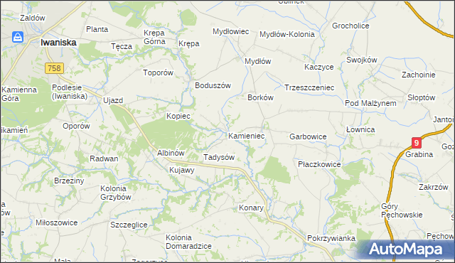 mapa Kamieniec gmina Iwaniska, Kamieniec gmina Iwaniska na mapie Targeo