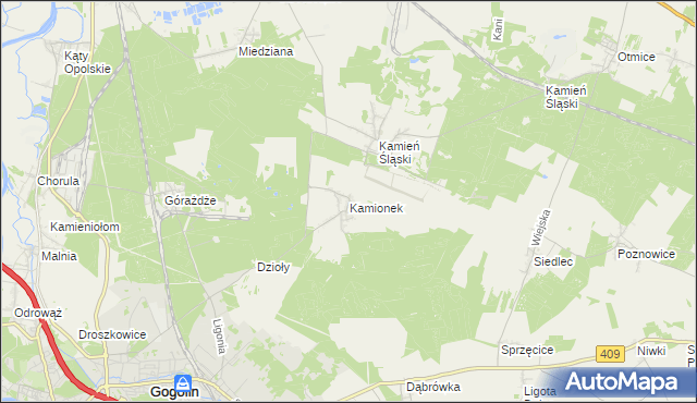 mapa Kamionek gmina Gogolin, Kamionek gmina Gogolin na mapie Targeo