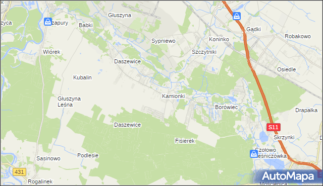 mapa Kamionki gmina Kórnik, Kamionki gmina Kórnik na mapie Targeo