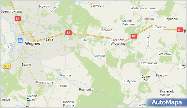 mapa Karolew gmina Sokołów Podlaski, Karolew gmina Sokołów Podlaski na mapie Targeo