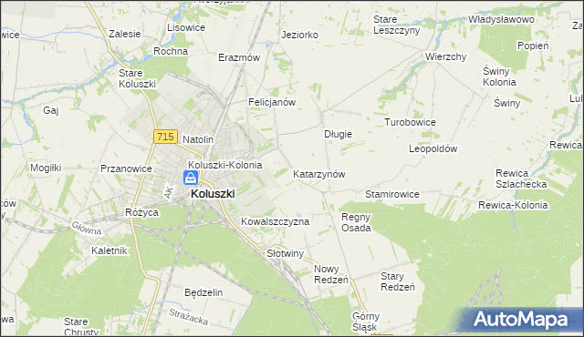mapa Katarzynów gmina Koluszki, Katarzynów gmina Koluszki na mapie Targeo