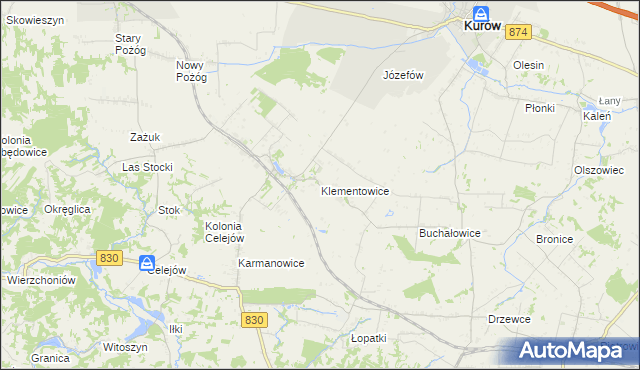 mapa Klementowice, Klementowice na mapie Targeo