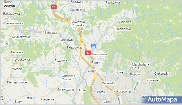 mapa Klikuszowa, Klikuszowa na mapie Targeo