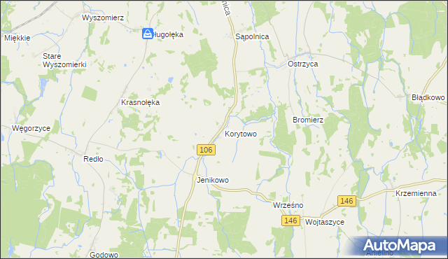 mapa Korytowo gmina Maszewo, Korytowo gmina Maszewo na mapie Targeo