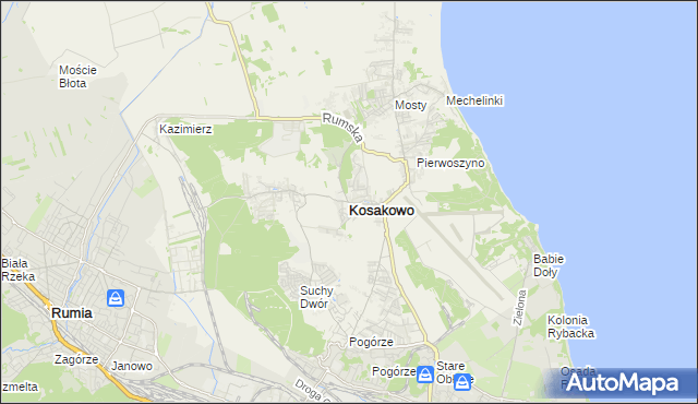 mapa Kosakowo powiat pucki, Kosakowo powiat pucki na mapie Targeo