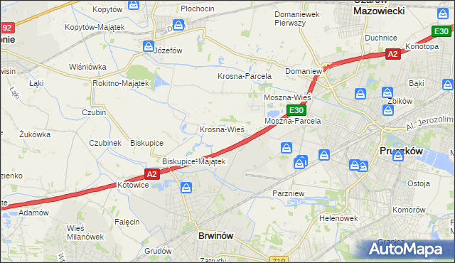 mapa Koszajec gmina Brwinów, Koszajec gmina Brwinów na mapie Targeo