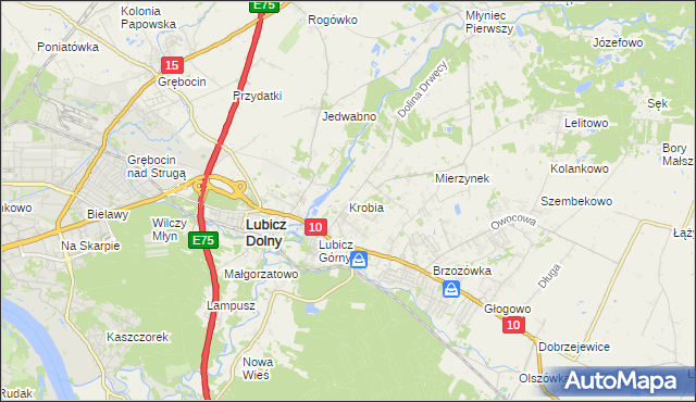 mapa Krobia gmina Lubicz, Krobia gmina Lubicz na mapie Targeo