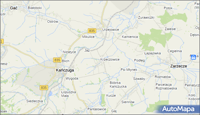 mapa Krzeczowice, Krzeczowice na mapie Targeo