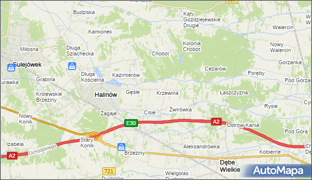 mapa Krzewina gmina Halinów, Krzewina gmina Halinów na mapie Targeo