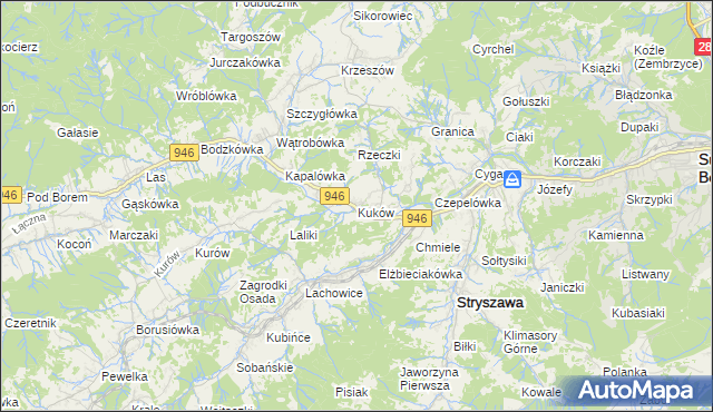 mapa Kuków gmina Stryszawa, Kuków gmina Stryszawa na mapie Targeo