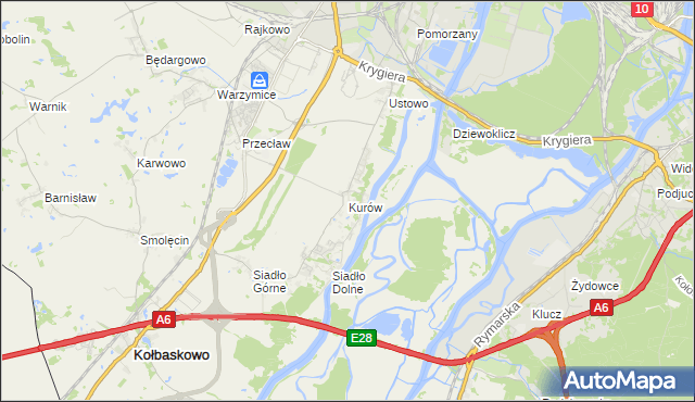 mapa Kurów gmina Kołbaskowo, Kurów gmina Kołbaskowo na mapie Targeo