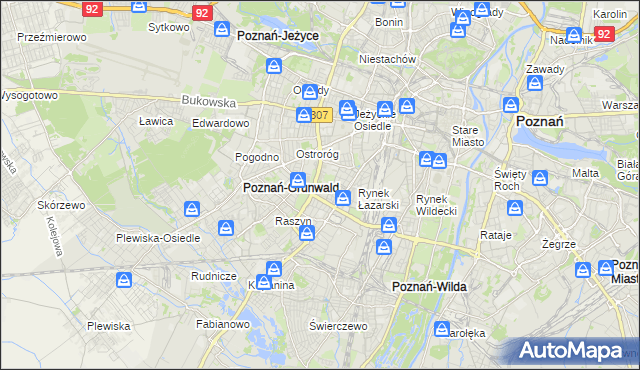 mapa Łazarz gmina Poznań, Łazarz gmina Poznań na mapie Targeo