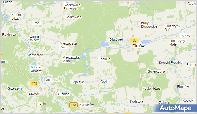 mapa Łaziska gmina Dłutów, Łaziska gmina Dłutów na mapie Targeo