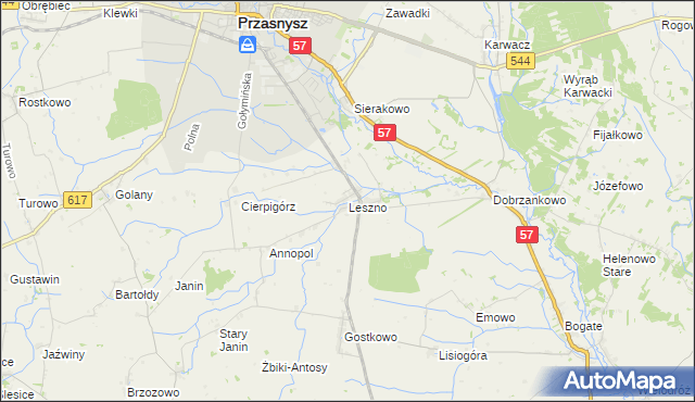 mapa Leszno gmina Przasnysz, Leszno gmina Przasnysz na mapie Targeo