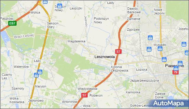 mapa Lesznowola powiat piaseczyński, Lesznowola powiat piaseczyński na mapie Targeo