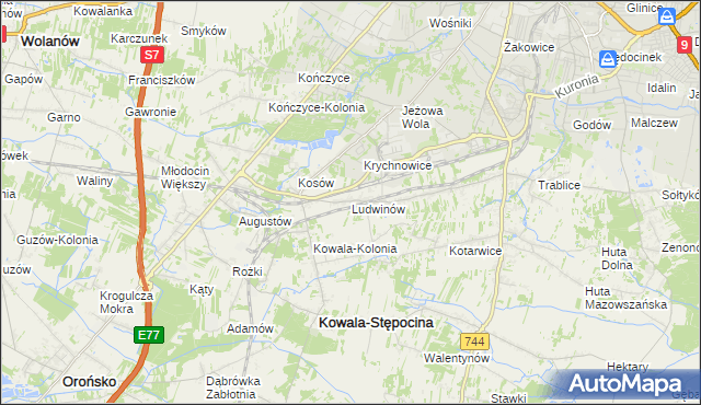 mapa Ludwinów gmina Kowala, Ludwinów gmina Kowala na mapie Targeo