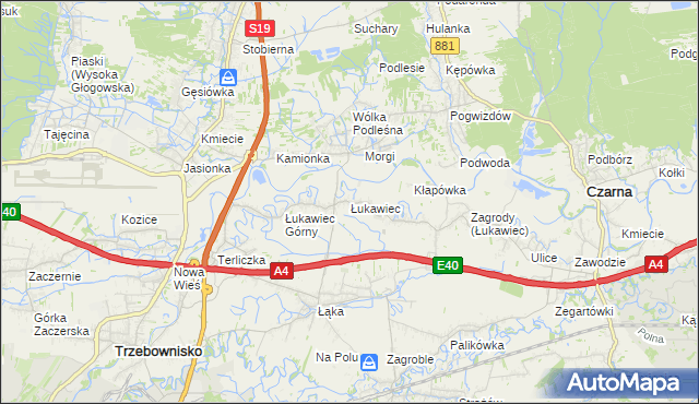 mapa Łukawiec gmina Trzebownisko, Łukawiec gmina Trzebownisko na mapie Targeo