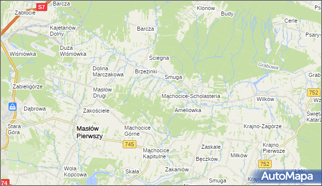 mapa Mąchocice-Scholasteria, Mąchocice-Scholasteria na mapie Targeo