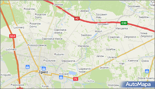 mapa Maciejów gmina Zgierz, Maciejów gmina Zgierz na mapie Targeo