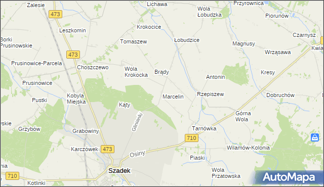 mapa Marcelin gmina Szadek, Marcelin gmina Szadek na mapie Targeo