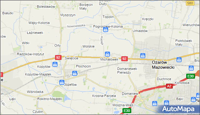 mapa Michałówek gmina Ożarów Mazowiecki, Michałówek gmina Ożarów Mazowiecki na mapie Targeo