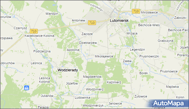 mapa Mikołajewice gmina Lutomiersk, Mikołajewice gmina Lutomiersk na mapie Targeo