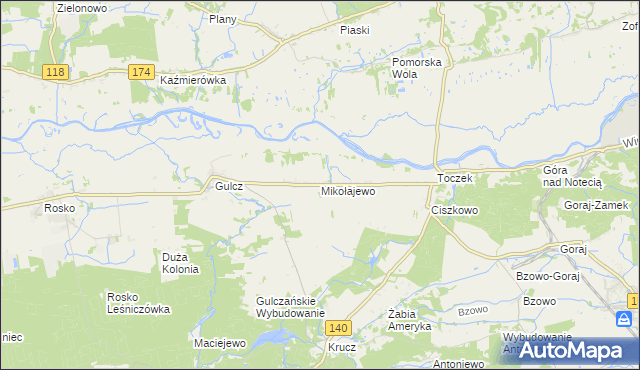 mapa Mikołajewo gmina Czarnków, Mikołajewo gmina Czarnków na mapie Targeo