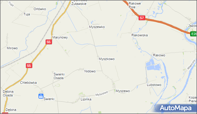 mapa Myszkowo gmina Nowy Dwór Gdański, Myszkowo gmina Nowy Dwór Gdański na mapie Targeo