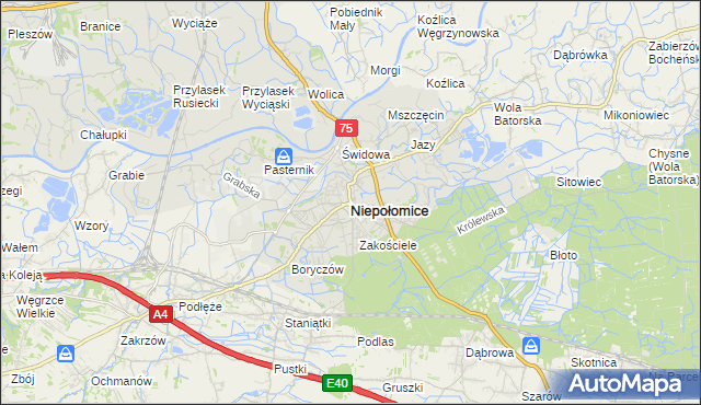 mapa Niepołomice, Niepołomice na mapie Targeo
