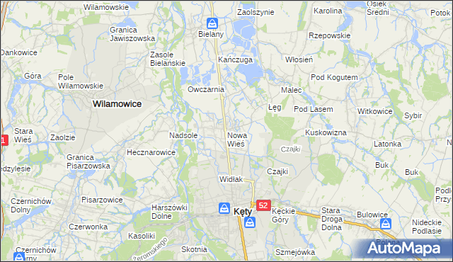 mapa Nowa Wieś gmina Kęty, Nowa Wieś gmina Kęty na mapie Targeo