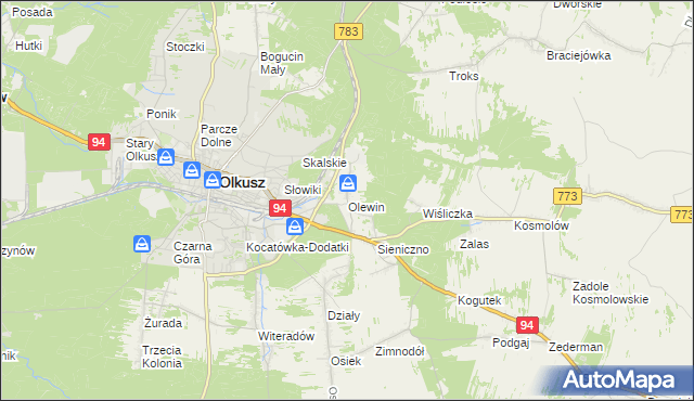 mapa Olewin gmina Olkusz, Olewin gmina Olkusz na mapie Targeo