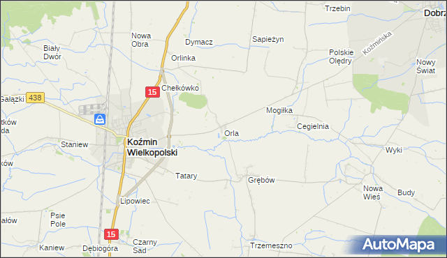 mapa Orla gmina Koźmin Wielkopolski, Orla gmina Koźmin Wielkopolski na mapie Targeo