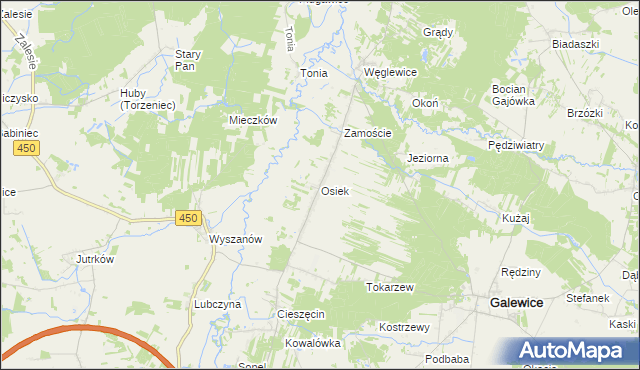 mapa Osiek gmina Galewice, Osiek gmina Galewice na mapie Targeo
