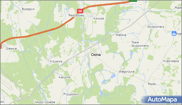 mapa Osina powiat goleniowski, Osina powiat goleniowski na mapie Targeo