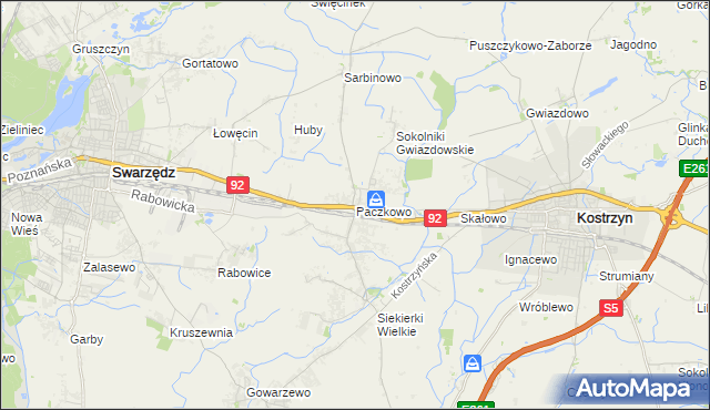 mapa Paczkowo gmina Swarzędz, Paczkowo gmina Swarzędz na mapie Targeo